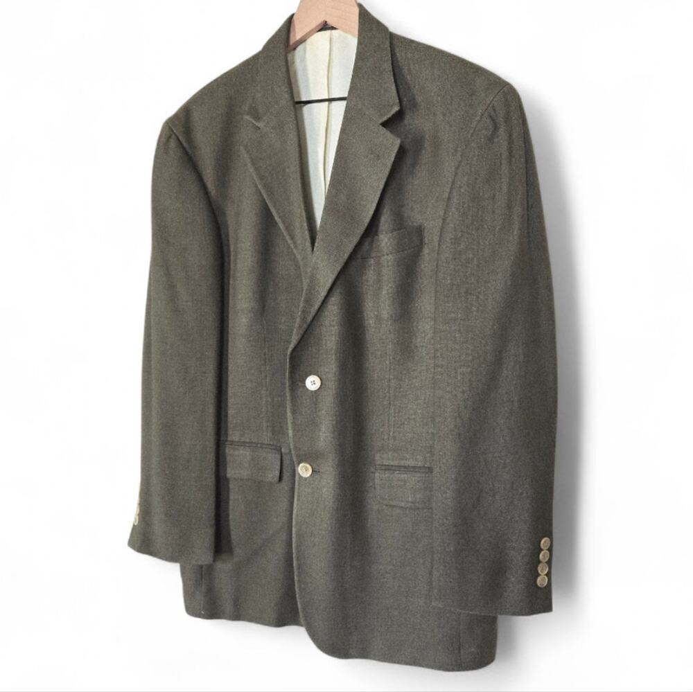 Oscar de la Renta Wool Silk Blend Sport Coat Jacket 41R Olive Green